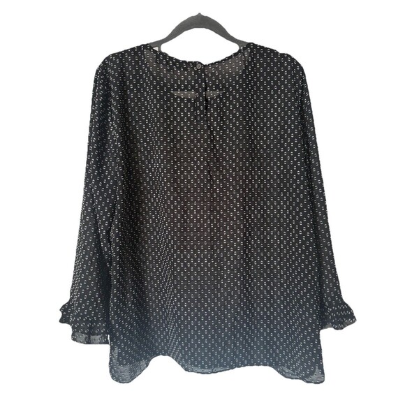 Loft Black/ White Chiffon 3/4 Sleeve Top Sz Large - Picture 7 of 8